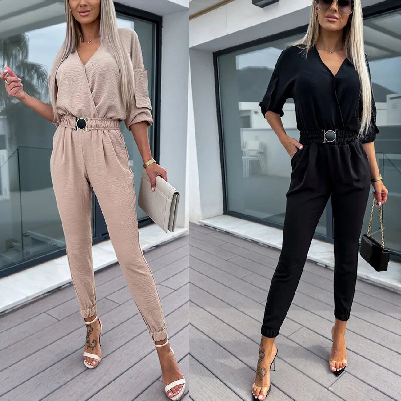 Women's Casual Jumpsuit Pants Fashion Sleeve Slim Fit High Waisted FemSPECIFICATIONSBrand Name: owner girlStyle: Office LadyAge: MIDDLE AGECraft of Weaving: TATOrigin: Mainland ChinaCN: JiangxiSeason: Spring/SummerMaterial: POLYESTERDeDMEwomenstorenull