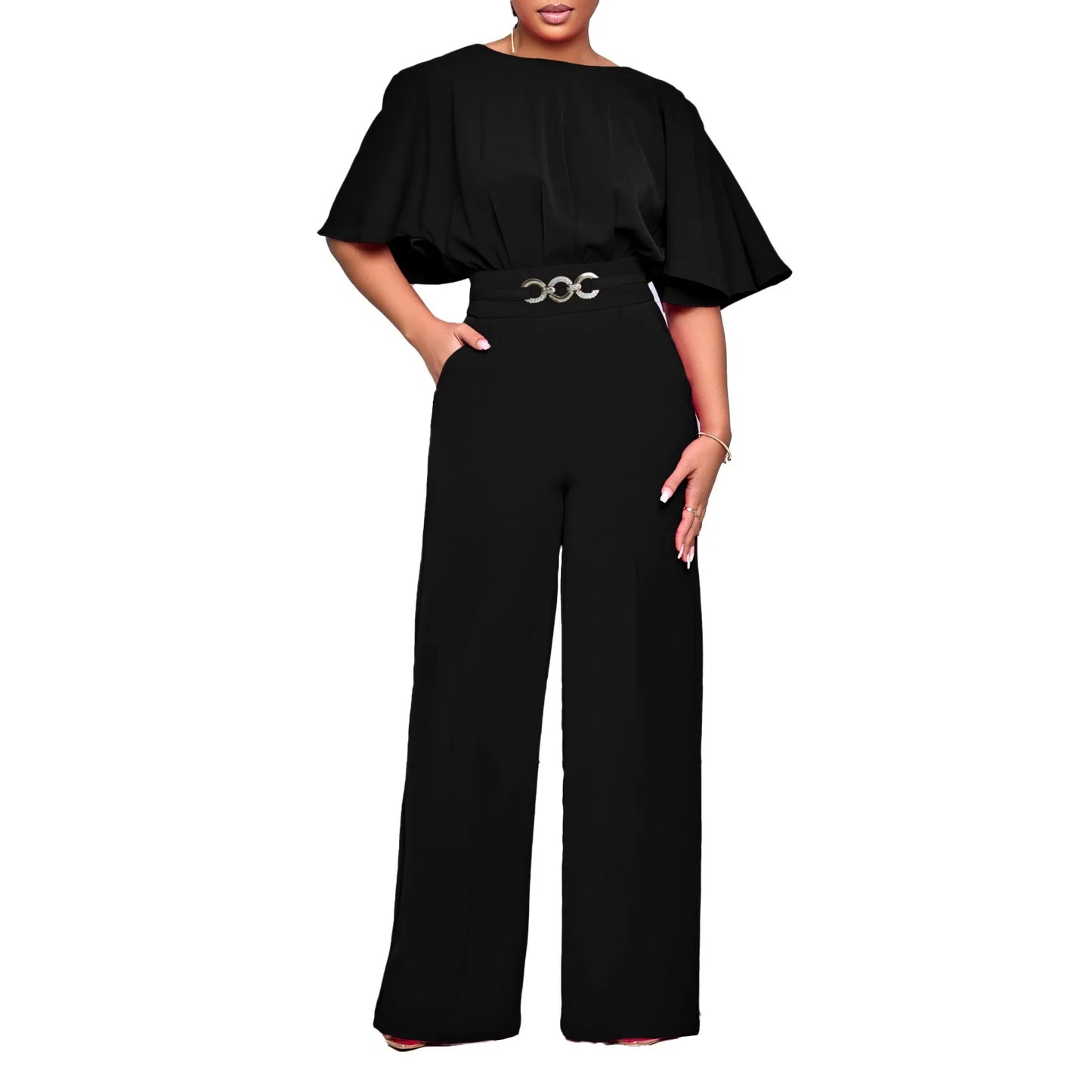 Jumpsuits Women Elegant Luxury O Neck Short Sleeve Belt Waisted StraigSPECIFICATIONSBrand Name: NoEnName_NullStyle: Office LadyAge: MIDDLE AGEOrigin: Mainland ChinaCN: GuangdongSeason: All seasonMaterial: POLYESTERDecoration: sashesFabDMEwomenstorenull