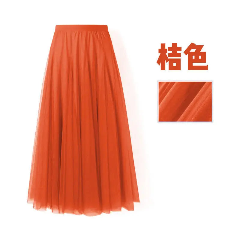 Skirts- New Solid Long Skirt Big Swing Gauze Skirt A-line Dance Skirt