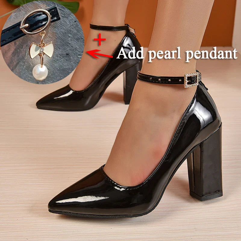 Heels- Heel Pumps Women Shoes Pointed Toe Fashion Crystals Pearl Heels