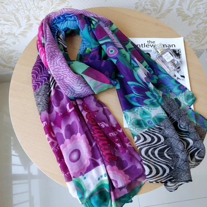 original single Spanish new trend colorful leisure gift shawl scarfSPECIFICATIONSBrand Name: NoEnName_NullCraft of Weaving: Non-wovenOrigin: ES(Origin)Gender: WOMENDepartment Name: ADULTHign-concerned Chemical: NoneMaterial: POLYESTDMEwomenstorenull