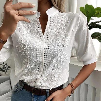 Short Sleeve Women Shirt Embroidery White Shirt V-neck Lantern SleeveSPECIFICATIONSBrand Name: SURE XIAO STORYStyle: vintageElasticity: Non StrechOrigin: Mainland ChinaCN: GuangdongSeason: Spring/SummerFabric Type: BroadclothMaterial:DMEwomenstorenull