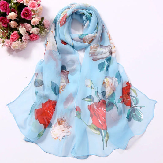 Scarf Women Foulard Shawl Bandana Elegant Beach Sun ProtectionSPECIFICATIONSDepartment Name: ADULTSize: 50*160cm(1cm=0.39in)pattern: RoseApply to season: Spring,Autumn,summerStyle: ElegantColor: Red,Black,Navy blueBrand Name: NDMEwomenstorenull