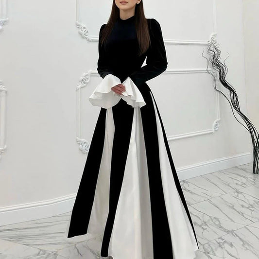 Pleated Dress Color Blocked Flared Sleeves Ladies Elegant Patchwork PaSPECIFICATIONSBrand Name: Sumi LaviElasticity: Slight StrechSleeve Style: Flare SleeveFabric Type: BrocadeHign-concerned Chemical: NonePattern Type: PatchworkFit TypDMEwomenstorenull