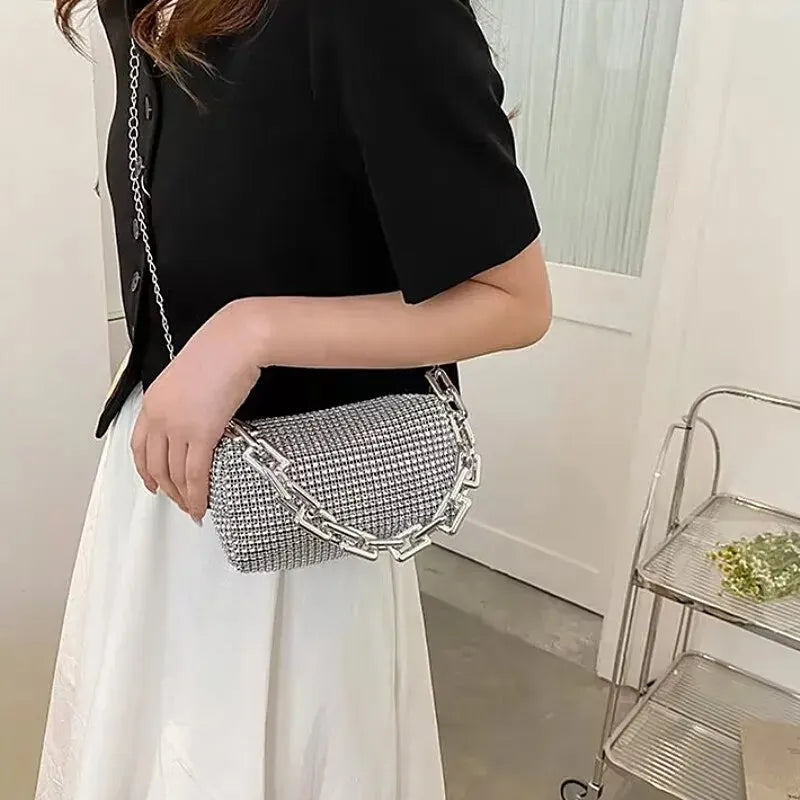 Handbag- Rhinestone Bucket Bag Glitter Chain Purse Women's Mini Bag