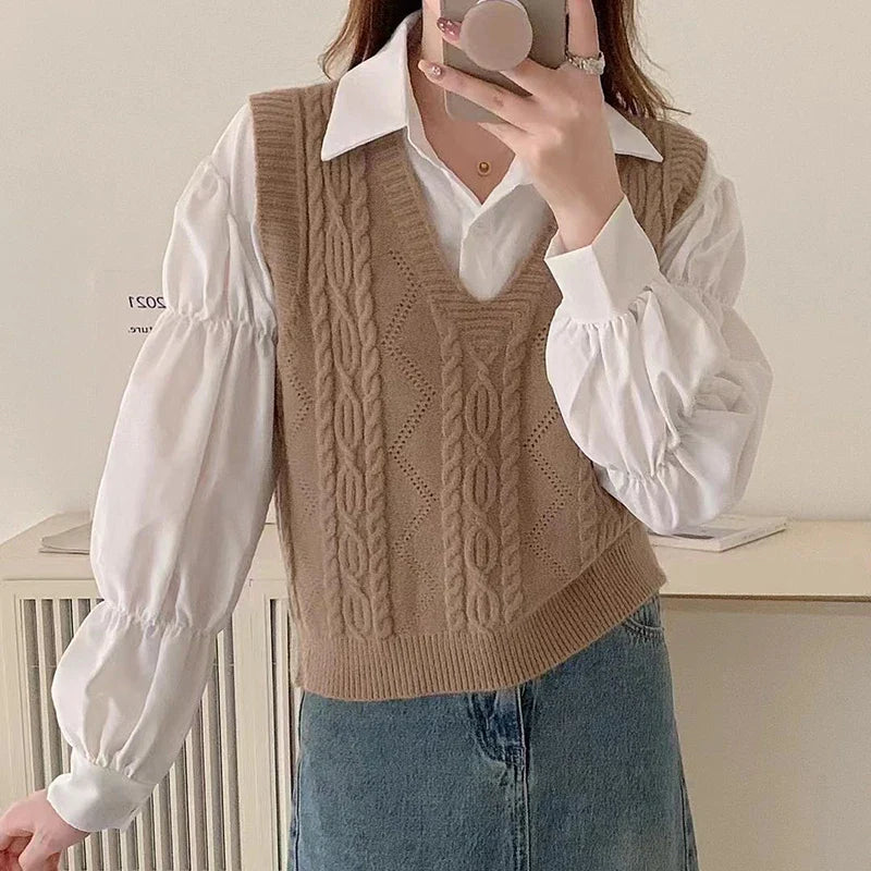 V-neck Sweater Vest Solid Sleeveless Preppy Style Sweet Knitted Vest FSPECIFICATIONSBrand Name: HeliarStyle: CasualCraft of Weaving: KnitAge: MIDDLE AGEOrigin: Mainland ChinaCN: GuangdongSeason: Autumn/WinterThickness: StandardDecoratiDMEwomenstorenull