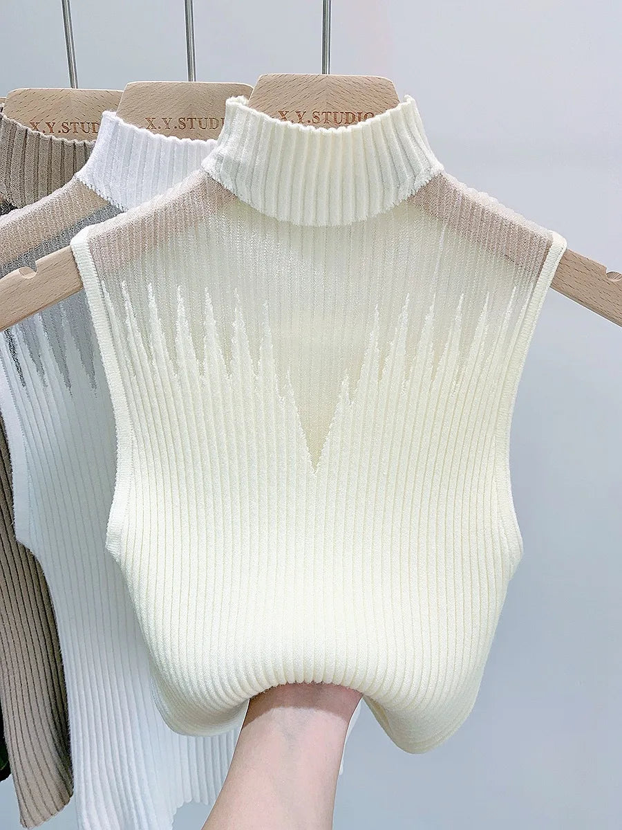 Women Slim Knitted Vests Summer Female Turtleneck Sleeveless Solid StrSPECIFICATIONSBrand Name: moocloundStyle: CasualAge: MIDDLE AGEOrigin: Mainland ChinaCN: JiangsuSeason: Autumn/WinterThickness: StandardDecoration: hollow outMateriaDMEwomenstorenull