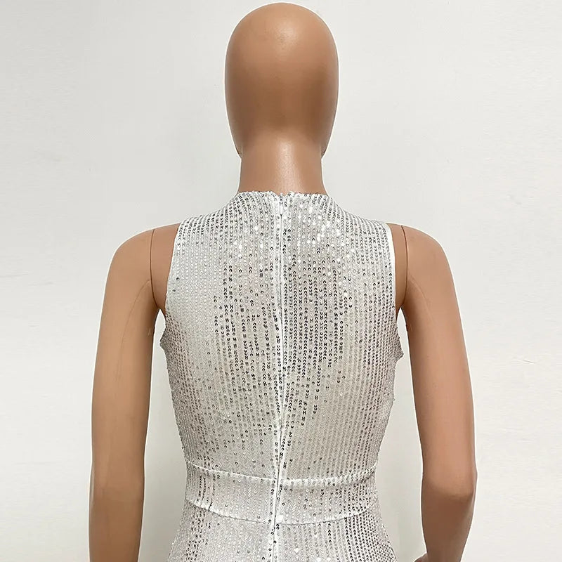 Sleeveless Sequined Jumpsuit Round Neck Slim Fit High Waist Sexy SprinSPECIFICATIONSBrand Name: mandylandyStyle: StreetwearAge: MIDDLE AGEOrigin: Mainland ChinaCN: GuangdongSeason: SummerMaterial: POLYESTERDecoration: SequinedFabric TyDMEwomenstorenull