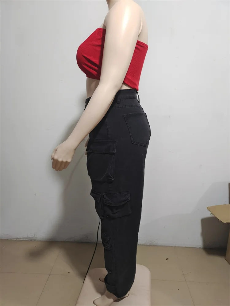 Denim Bottom Boy Friend Straight Cargo Pants High Waist Korean New FasSPECIFICATIONSBrand Name: Wmstar PlusMaterial: POLYESTERElasticity: Medium StrecthFabric Type: Cotton elastic denimLength: Ankle-Length PantsFit Type: regularStyle: DMEwomenstorenull