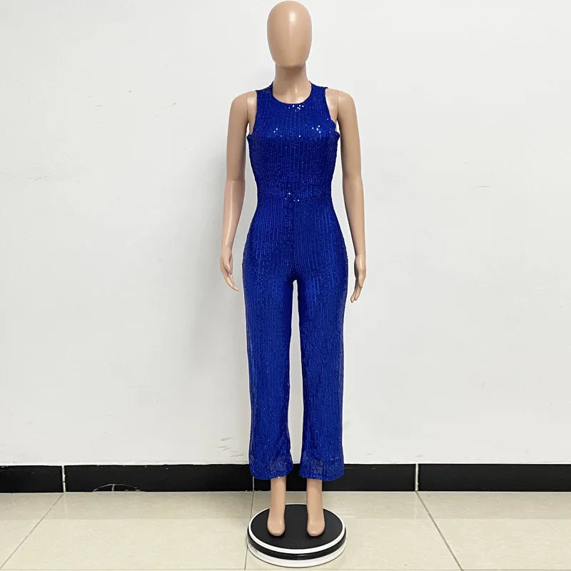 Sleeveless Sequined Jumpsuit Round Neck Slim Fit High Waist Sexy SprinSPECIFICATIONSBrand Name: mandylandyStyle: StreetwearAge: MIDDLE AGEOrigin: Mainland ChinaCN: GuangdongSeason: SummerMaterial: POLYESTERDecoration: SequinedFabric TyDMEwomenstorenull