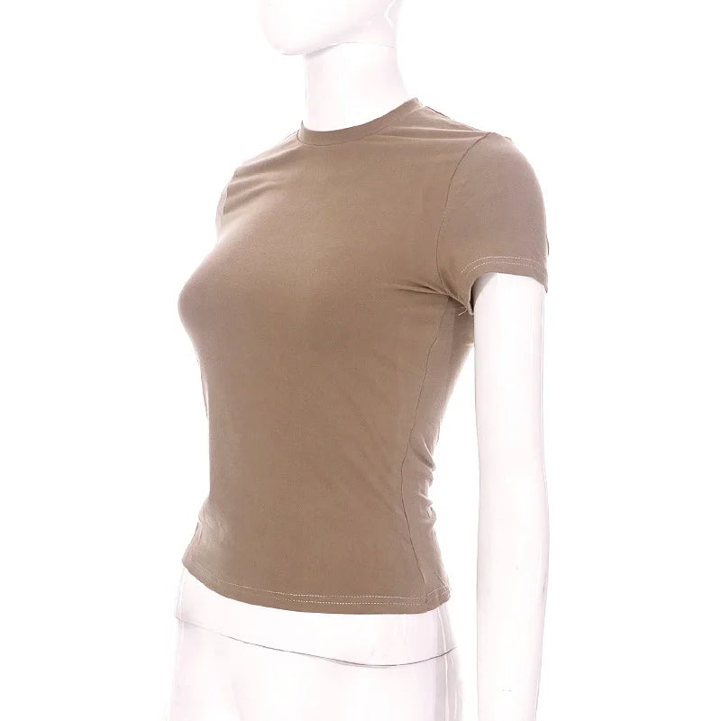 Top- Women Short Sleeve Stretchy O-Neck All-Match New Arrival 