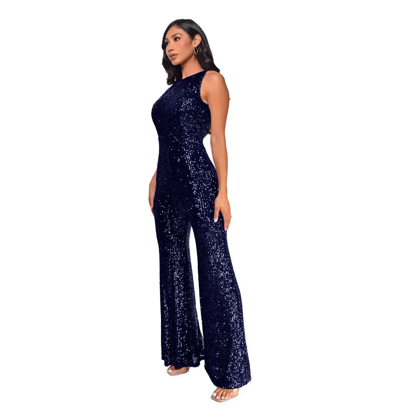 Sleeveless Sequined Jumpsuit Round Neck Slim Fit High Waist Sexy SprinSPECIFICATIONSBrand Name: mandylandyStyle: StreetwearAge: MIDDLE AGEOrigin: Mainland ChinaCN: GuangdongSeason: SummerMaterial: POLYESTERDecoration: SequinedFabric TyDMEwomenstorenull