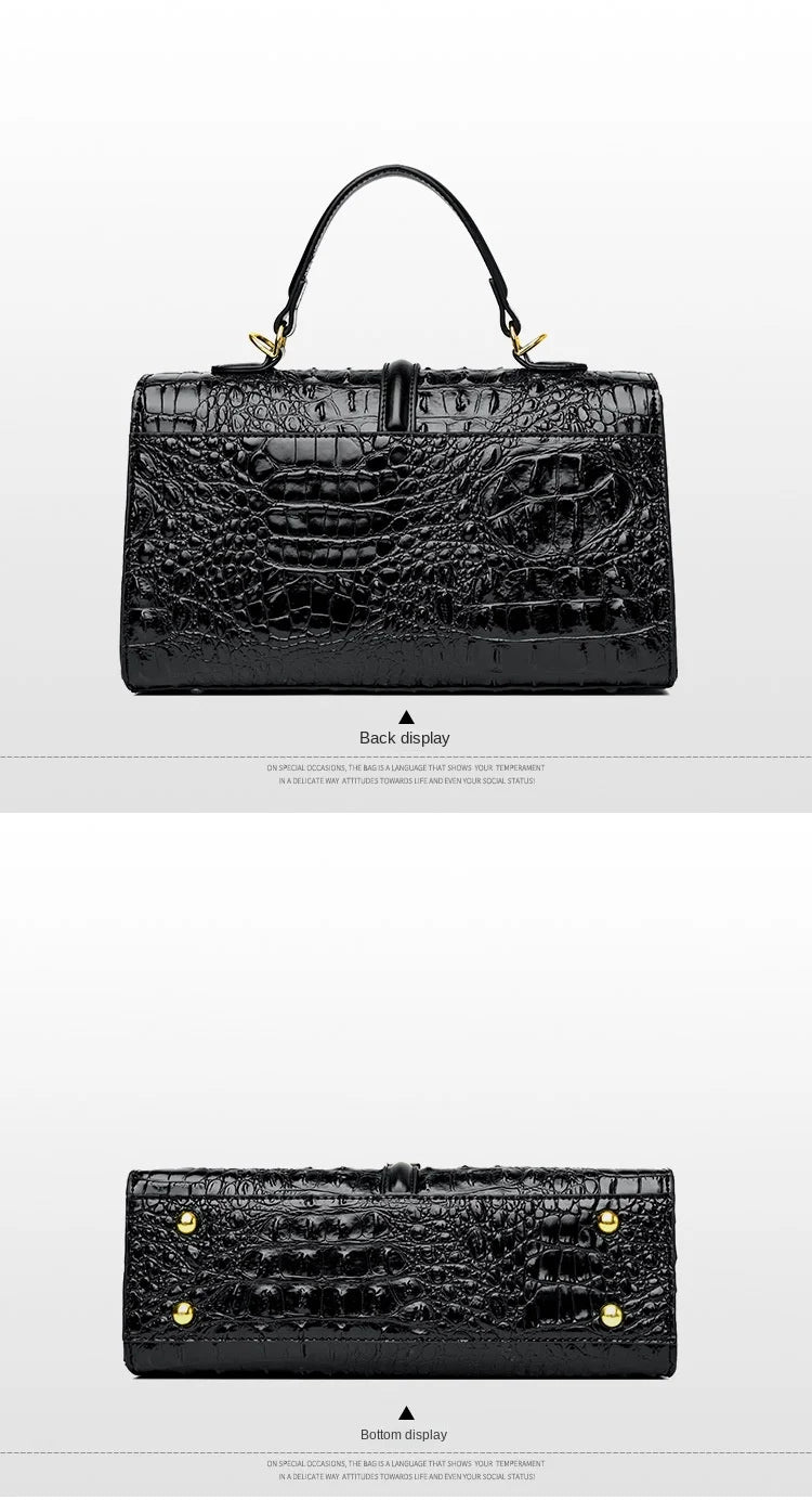 Leather Crocodile Pattern Women's Bag Fashion Brand Ladies HandbagsSPECIFICATIONSBrand Name: NoEnName_NullOrigin: Mainland ChinaCN: GuangdongLining Material: COTTONLining Material: POLYESTERMain Material: Genuine leatherPlace Of OriDMEwomenstorenull