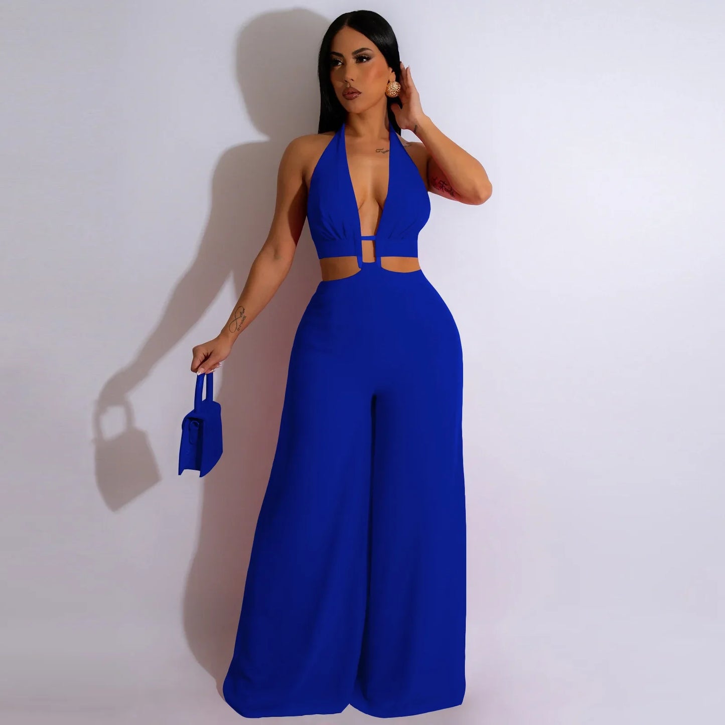 Jumpsuit- Halter Neck Backless Sleeveless Straight Loose Wide Leg