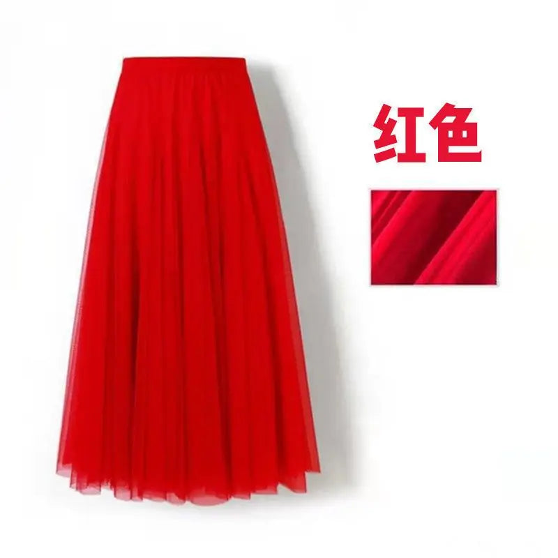 Skirts- New Solid Long Skirt Big Swing Gauze Skirt A-line Dance Skirt