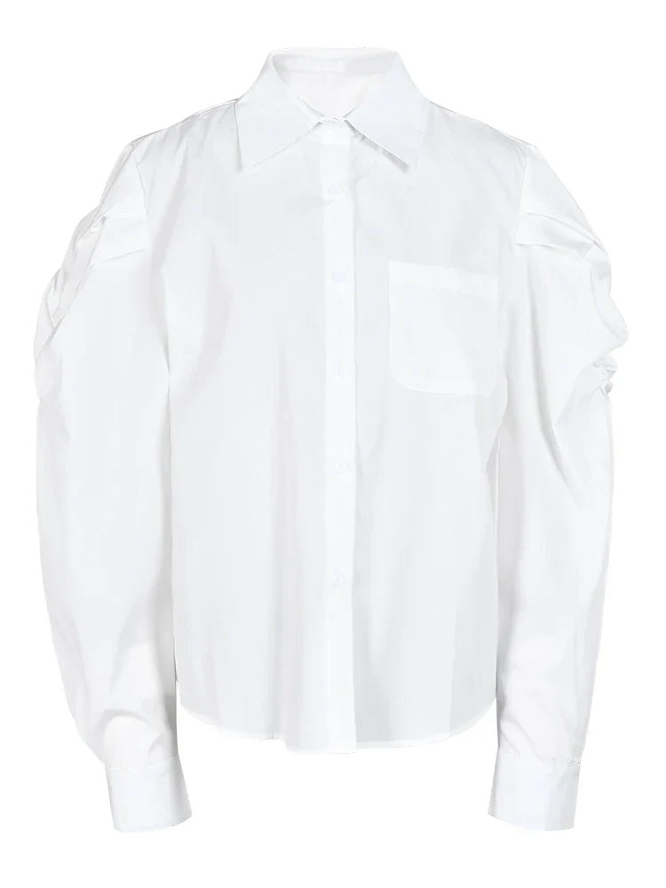 Women's trendy white coat top two-piece with contrast design and loose fit.