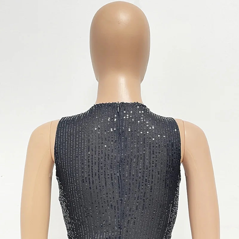 Sleeveless Sequined Jumpsuit Round Neck Slim Fit High Waist Sexy SprinSPECIFICATIONSBrand Name: mandylandyStyle: StreetwearAge: MIDDLE AGEOrigin: Mainland ChinaCN: GuangdongSeason: SummerMaterial: POLYESTERDecoration: SequinedFabric TyDMEwomenstorenull