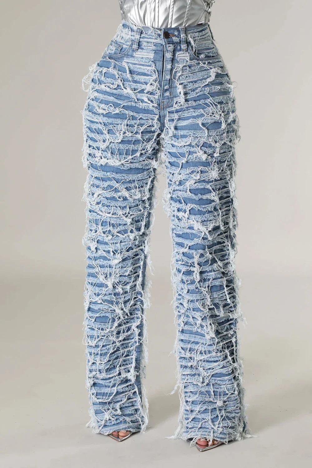 Denim brushed fringe loose straight leg pants for women with high waisSPECIFICATIONSBrand Name: HASINAMaterial: COTTONMaterial: POLYESTERElasticity: Slight StrechFabric Type: Cotton elastic denimHign-concerned Chemical: NoneLength: fulDMEwomenstorenull