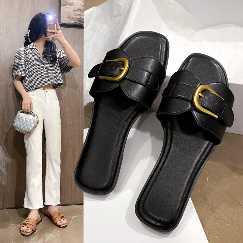 Slippers- Luxury Outdoor Slippers Female Sandals Trend Slides Shoes