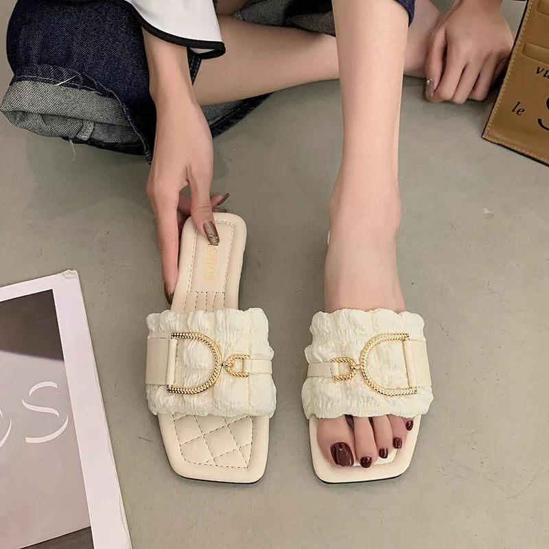 New Versatile Fashion Internet Celebrity Fairy Style High-end Sense SaSPECIFICATIONSBrand Name: XINGDIKUShoes Type: Modern SlippersApplicable Place: IndoorUpper Material: PUHeel Height: Flat (≤1cm)Origin: Mainland ChinaCN: ZhejiangSeasDMEwomenstorenull