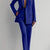 Two piece women's blazer suit with long sleeves and pencil pants, double-breasted, office lady style in solid color.